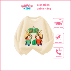 Áo nỉ Tết cho bé gái Happykids áo sweater cho bé in hình năm mới 2025