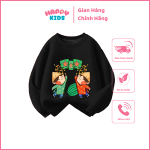 Áo nỉ Tết cho bé gái Happykids áo sweater cho bé in hình năm mới 2025