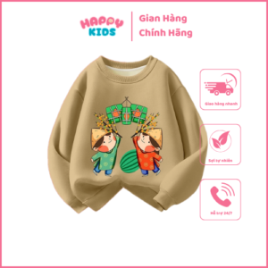 Áo nỉ Tết cho bé gái Happykids áo sweater cho bé in hình năm mới 2025