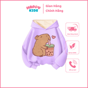 Áo hoodie cho bé chất nỉ hai lớp dày mịn ấm áp in hình Capybara