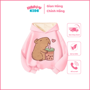 Áo hoodie cho bé chất nỉ hai lớp dày mịn ấm áp in hình Capybara