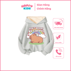 Áo hoodie cho bé chất nỉ hai lớp dày mịn ấm áp in hình Capybara