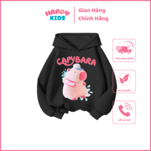 Áo hoodie cho bé chất nỉ hai lớp dày mịn ấm áp in hình Capybara